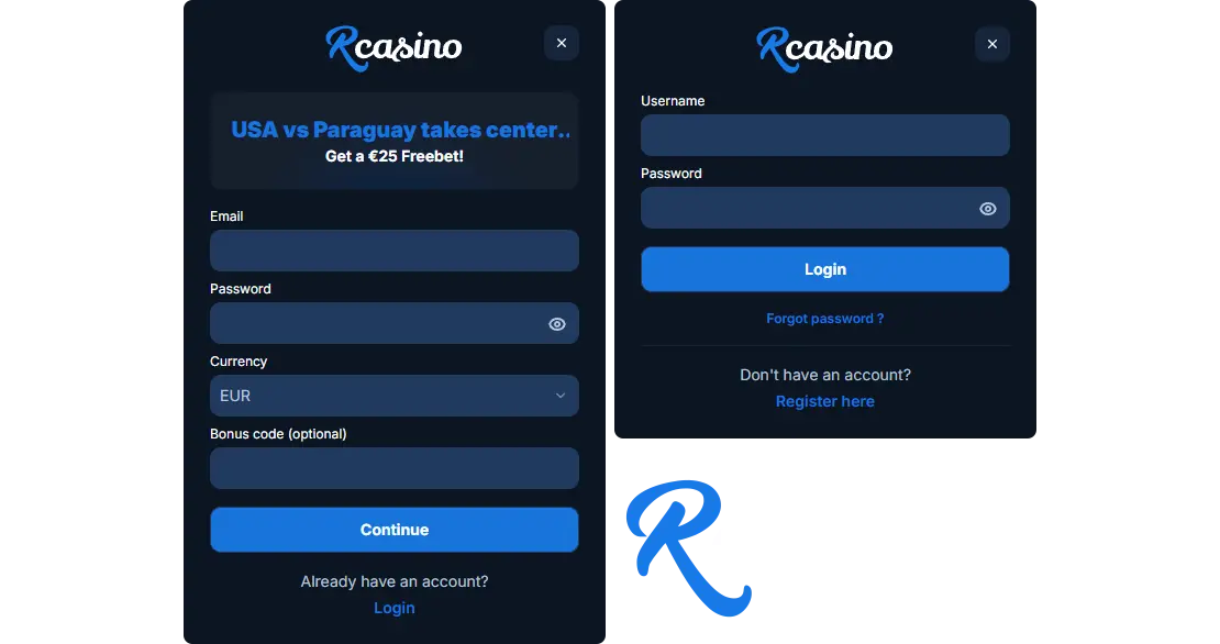 RCasino sign up and login